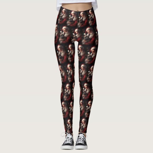Franse Bulldog Met Kerstman Festive Kerstmis Leggings (Voorkant)