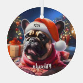 Franse Bulldog met kerstmuts Glas Ornament (Achterkant)