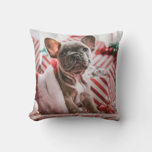 Franse Bulldog met kerstPet Kussen (Voorkant)