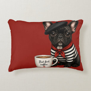 Franse Bulldog met koffie Accent Kussen