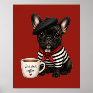 Franse Bulldog met koffie Poster