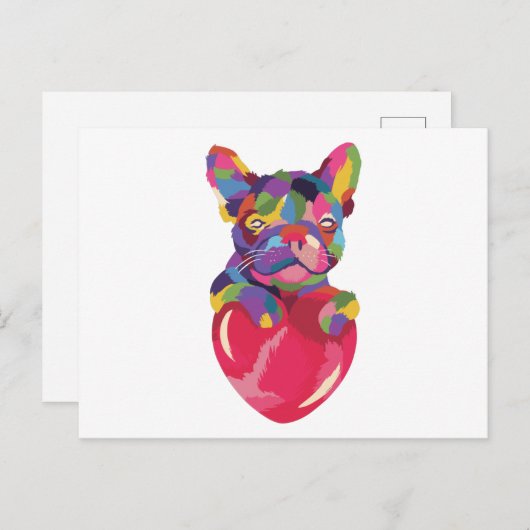 Franse Bulldog met rood hartkleurig rood Briefkaart (Voorkant / Achterkant)
