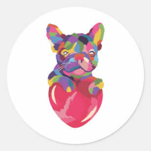 Franse Bulldog met rood hartkleurig rood Ronde Sticker