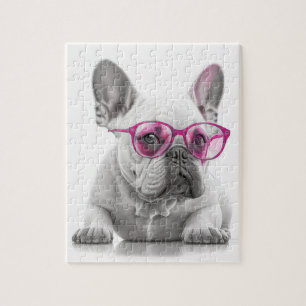 Franse Bulldog met roze bril puzzel