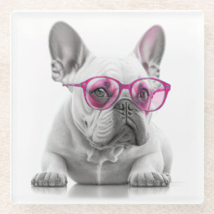 Franse Bulldog met roze glazen Onderzetter