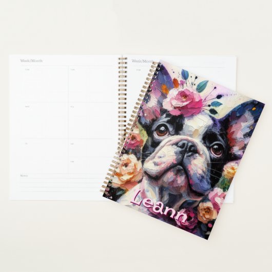 Franse Bulldog met Rozen Dog Gepersonaliseerd Planner (Display)