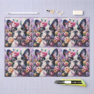 Franse Bulldog met Rozen Floral Decoupage Tissuepapier