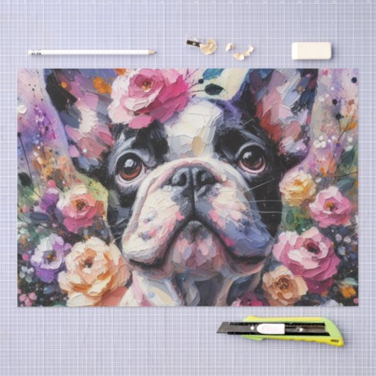 Franse Bulldog met Rozen Floral Decoupage Tissuepapier (Craft)