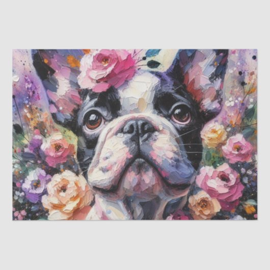 Franse Bulldog met Rozen Floral Decoupage Tissuepapier (Voorkant)