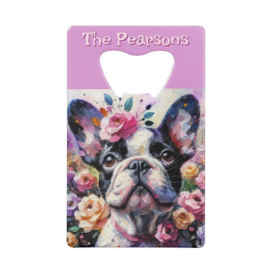 Franse Bulldog met Rozen Floral gepersonaliseerd Kredietkaart Flessenopener