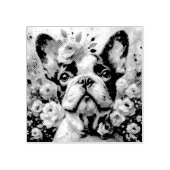 Franse Bulldog met Rozen Impressionistisch schilde Rubberstempel (Afrduk)