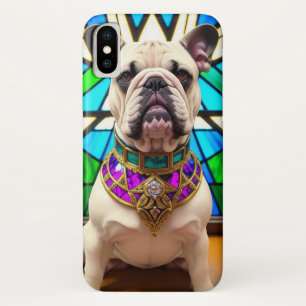 Franse Bulldog met Sierlijke Edelsteen Kraag iPhone X Hoesje