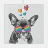Franse Bulldog met Valentijnsdag harten Glas Ornament (Voorkant)