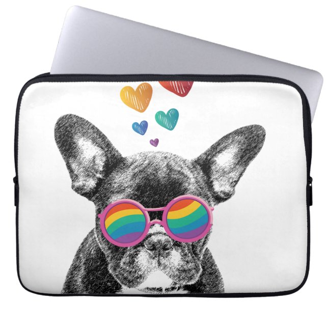 Franse Bulldog met Valentijnsdag harten Laptop Sleeve (Voorkant)