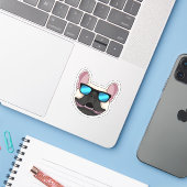 Franse Bulldog met zonnebril Sticker (Laptop met iPhone)