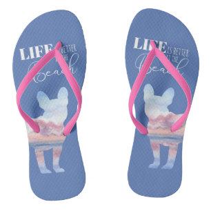 Franse Bulldog Moderne Strand Scene Teenslippers