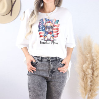 Franse Bulldog Moeder Patriottische Vlag van de VS Tri-Blend Shirt
