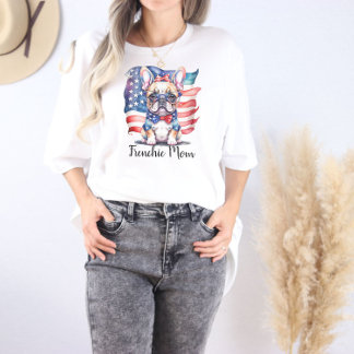 Franse Bulldog Moeder Patriottische Vlag van de VS Tri-Blend Shirt