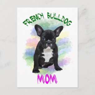 Franse Bulldog Moeder Water Kleur Olie Schilderij Briefkaart