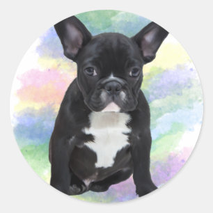Franse Bulldog Moeder Water Kleur Olie Schilderij  Ronde Sticker