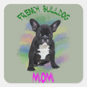 Franse Bulldog Moeder Water Kleur Olie Schilderij Vierkante Sticker
