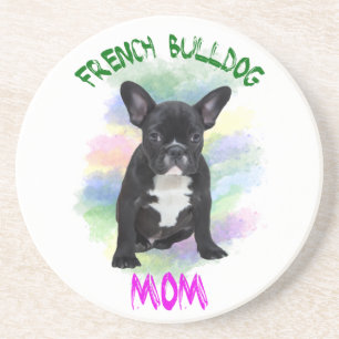 Franse Bulldog Moeder Water Kleur Olie Schilderij  Zandsteen Onderzetter