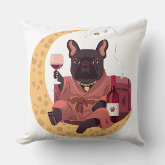 Franse Bulldog Moeder Wijn Nacht Kussen