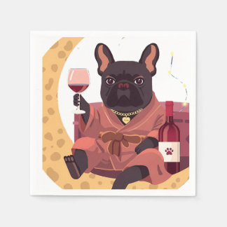 Franse Bulldog Moeder Wijn Nacht Servet