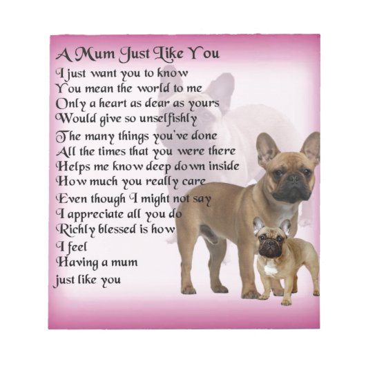 Franse Bulldog Mum Poem Notitieblok (Voorkant)