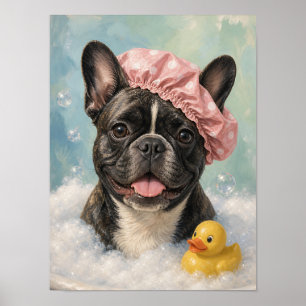 Franse Bulldog Muur Kunst — Bad Tijd Bubbelbad Po Poster