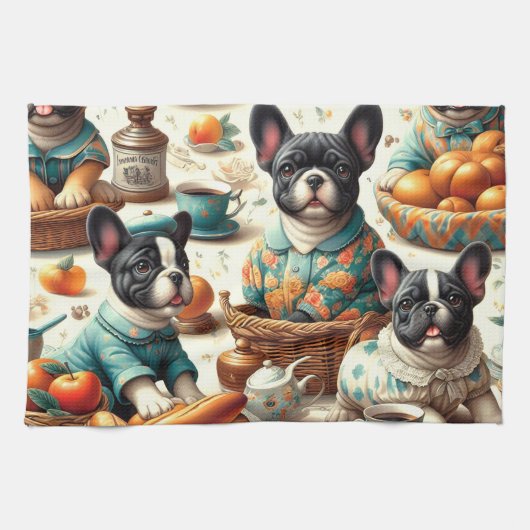  Franse Bulldog naadloos Theedoek (Horizontaal)