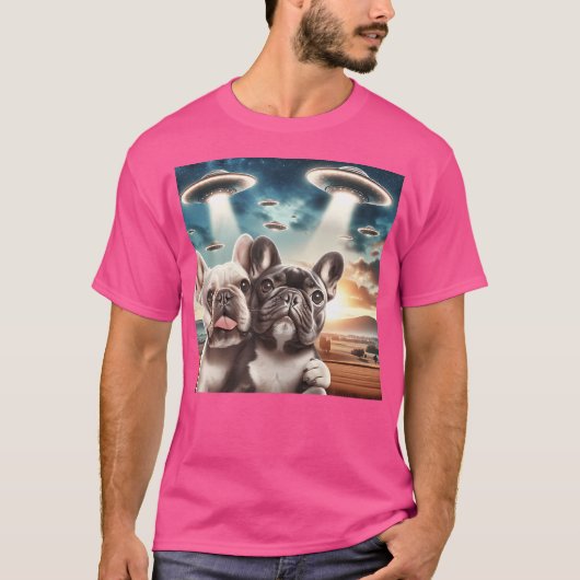 Franse Bulldog neemt een selfie UFO Frenchie Vlieg T-shirt (Voorkant)