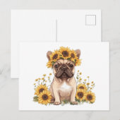 Franse Bulldog omringd door zonnebloemen Feestdagenkaart (Voorkant / Achterkant)