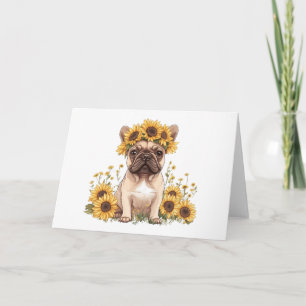 Franse Bulldog omringd door zonnebloemen Kaart