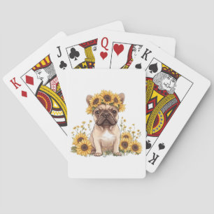 Franse Bulldog omringd door zonnebloemen Pokerkaarten