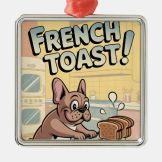 Franse Bulldog Ontbijt Cartoon Kunst Metalen Ornament