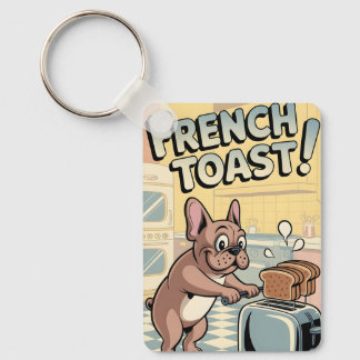 Franse Bulldog Ontbijt Cartoon Kunst Sleutelhanger