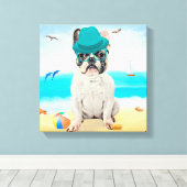 Franse Bulldog op Beach Canvas Afdruk (Insitu (Houten vloer))
