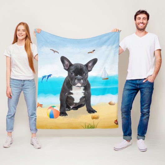 Franse Bulldog op Beach Fleece Deken (In situ)