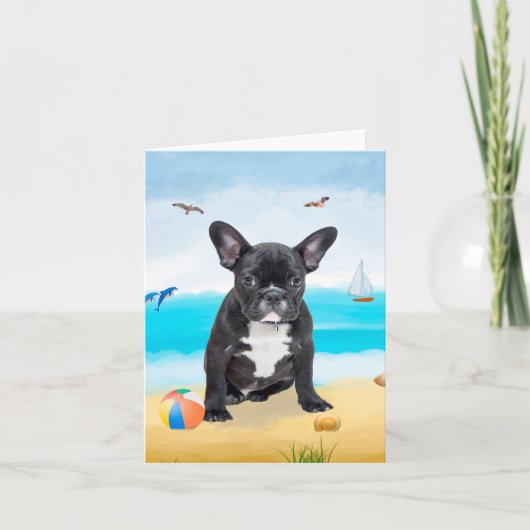 Franse Bulldog op Beach Kaart (Voorkant)