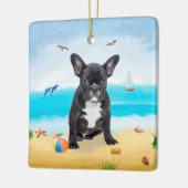 Franse Bulldog op Beach Keramisch Ornament (Links)