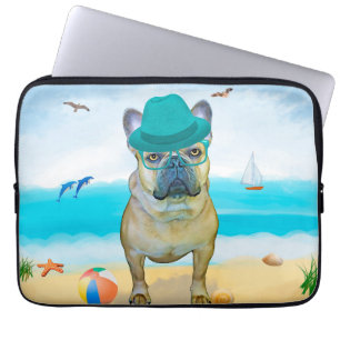 Franse Bulldog op Beach Laptop Sleeve