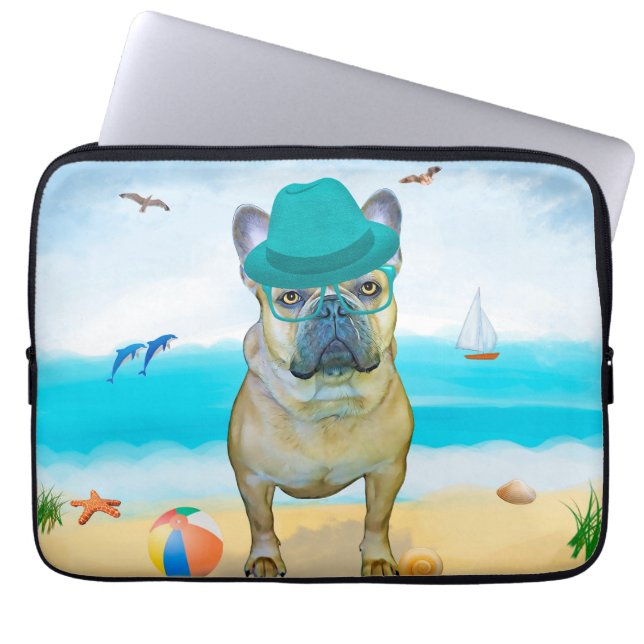 Franse Bulldog op Beach Laptop Sleeve (Voorkant)