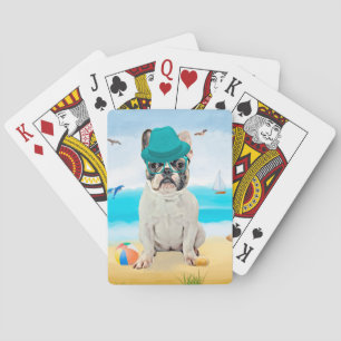 Franse Bulldog op Beach Pokerkaarten