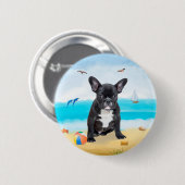 Franse Bulldog op Beach Ronde Button 5,7 Cm (Voorkant /achterkant)