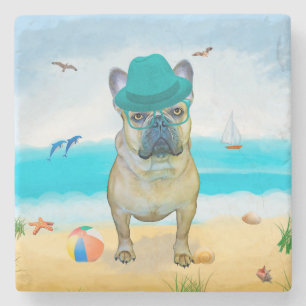Franse Bulldog op Beach Stenen Onderzetter