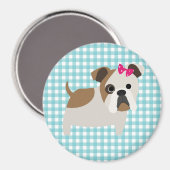 Franse Bulldog op Blauw en Wit Gingham Design Magneet (Voorkant / Achterkant)