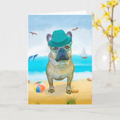 Franse Bulldog op het strand Kaart (Gele Bloem)