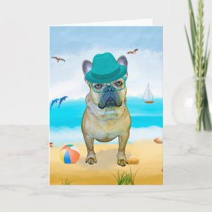 Franse Bulldog op het strand Kaart