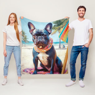Franse Bulldog op het strand, zomer cadeau voor ho Fleece Deken